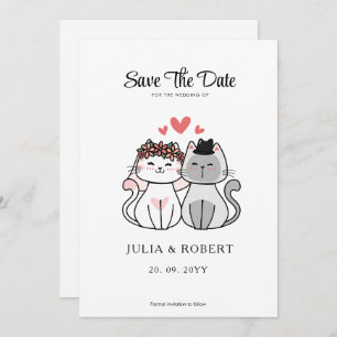 Cute Cat Bride And Groom Wedding Save The Date