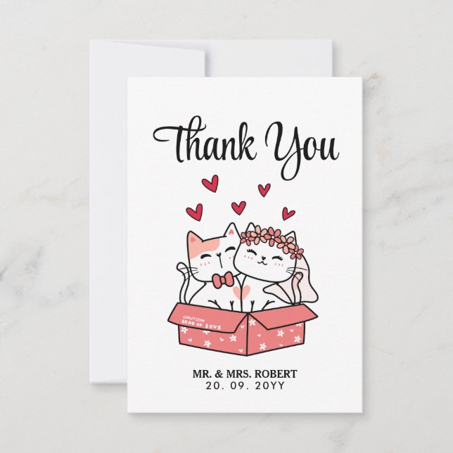 Cute Cat Bride And Groom Wedding Thank you  (Front)