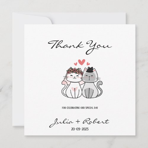 Cute Cat Bride And Groom Wedding Thank You Card