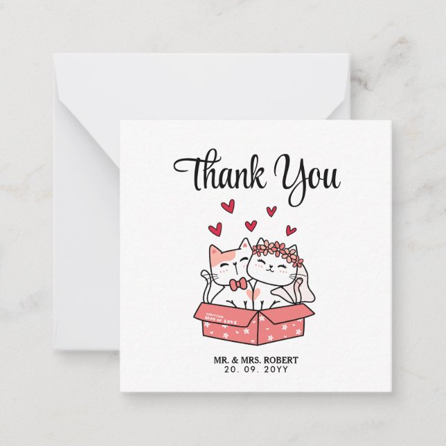 Cute Cat Bride And Groom Wedding Thank you  Note Card (Front)