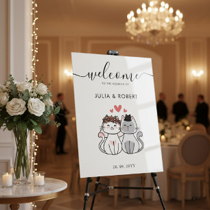 Cute Cat Bride And Groom Wedding Welcome Sign