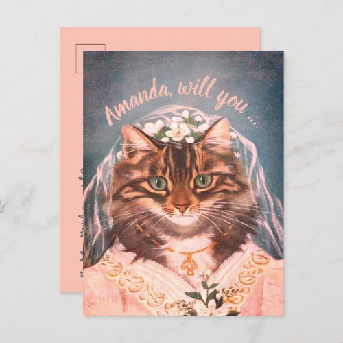 Cute cat bride be my bridesmaidmaid of honor invitation postcard