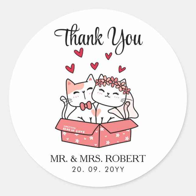 Cute Cat Bride & Groom Wedding and Anniversary Classic Round Sticker (Front)
