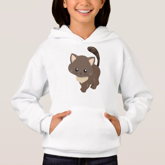 Cute Cat, Brown Cat, Little Cat, Kitty, Kitten Hoodie (Front)