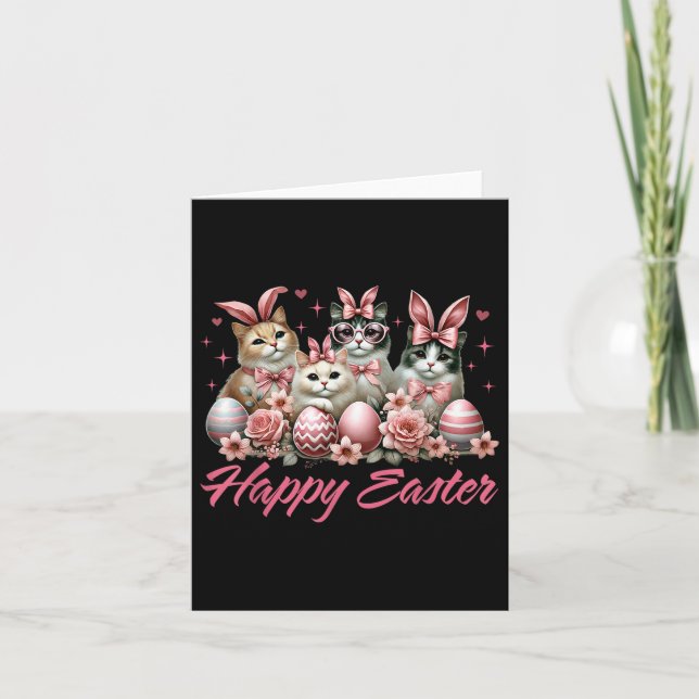 Cute Cat Bunny Happy Easter Cat Lover Kitty Rabbit Card (Front)