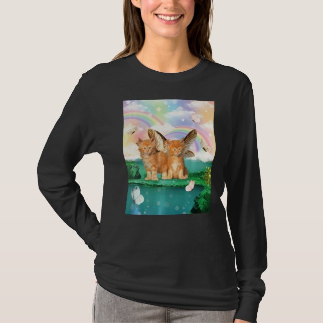 Cute Cat Butterflies Mom Kitten Cats T-Shirt (Front)