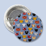 Cute Cat Button<br><div class="desc">Lots of cute little cats on a mid blue background. Ideal for crazy or sane cat people.  Original art by Nic Squirrell.</div>