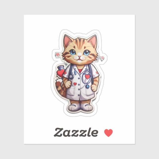 Cute cat cardiology nurse sticker (Sheet)
