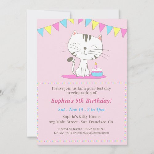Cute Cat Cartoon Birthday Invitation