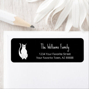 Cute Cat Cartoon Black White Return Address Label