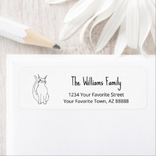 Cute Cat Cartoon Black White Return Address Label 