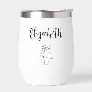 Cute Cat Cartoon Black WhiteWinking Kitty Thermal Wine Tumbler