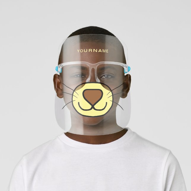 Cute Cat Cartoon Face Mouth Personalize | Brown Face Shield (Insitu)