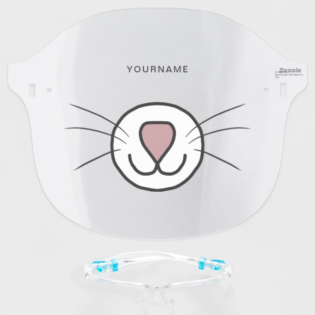 Cute Cat Cartoon Face Mouth Personalize Face Shield (Front w/Glasses)