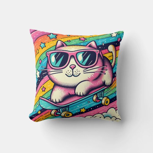 Cute Cat Cartoon for kids Throw Pillow