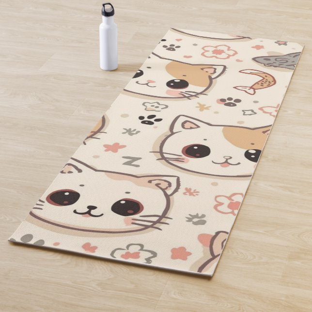 Cute Cat Cartoon Funny Pattern party Yoga Mat (In Situ)