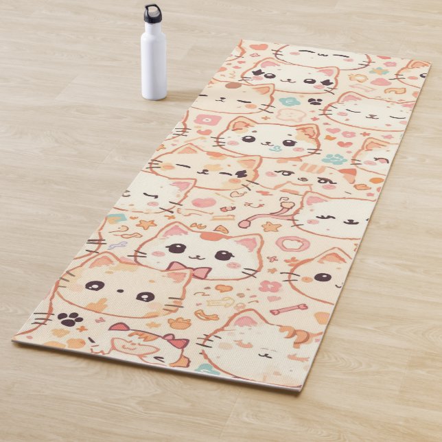 Cute Cat Cartoon Funny Pattern party Yoga Mat (In Situ)