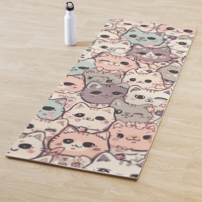 Cute Cat Cartoon Funny Pattern party Yoga Mat (In Situ)