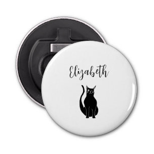Cute Cat Cartoon Hand Drawn Black Winking Kitty Bottle Opener