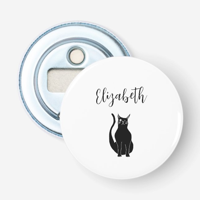 Cute Cat Cartoon Hand Drawn Black Winking Kitty Bottle Opener (Front)