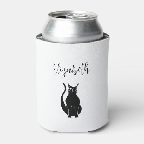 Cute Cat Cartoon Hand Drawn Black Winking Kitty Can Cooler