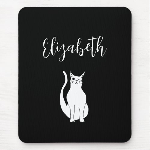 Cute Cat Cartoon Hand Drawn Winking Kitty Black Mouse Pad