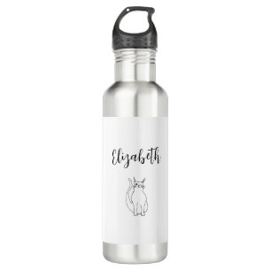 Cute Cat Cartoon Kitty Drawing Black White Stainless Steel Water Bottle