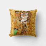 Cute Cat Cartoon Klimt Gold Pillow at Zazzle