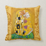 Cute cat cartoon Klimt The Kiss gold pillow<br><div class="desc">Perfect for a girl's room,  or an art-diva's boudoir.  This image is also available on other products in my Zazzle store.</div>