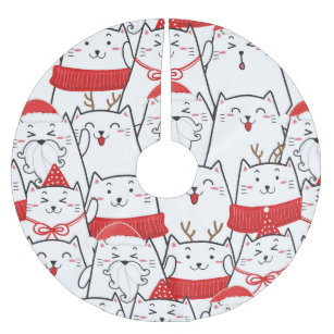 Cute Cat Cartoon Pattern Brushed Polyester Tree Skirt