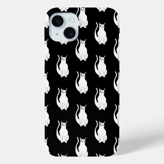 Cute Cat Cartoon Pattern Hand Drawn Black Case-Mate iPhone Case (Back)