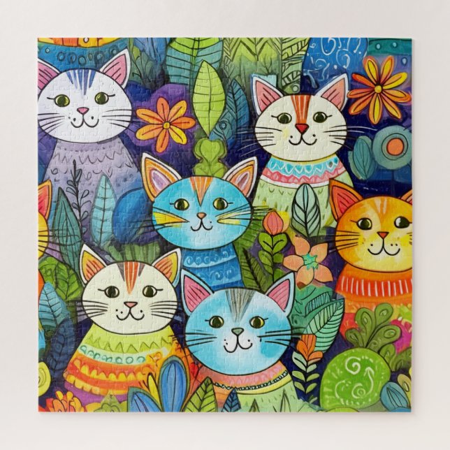 Cute Cat Cartoon Pattern Jigsaw Puzzle (Vertical)