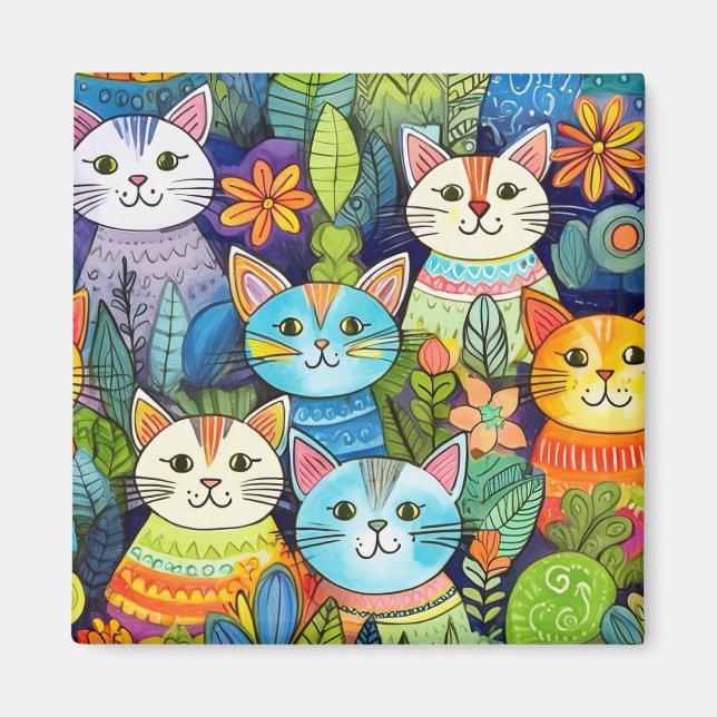 Cute Cat Cartoon Pattern Magnet (Front)