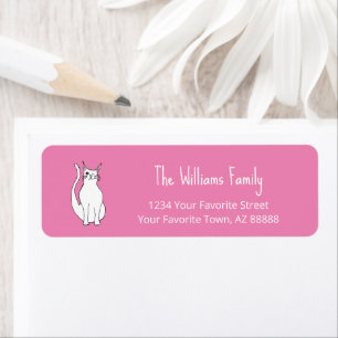 Cute Cat Cartoon Pink Return Address Label