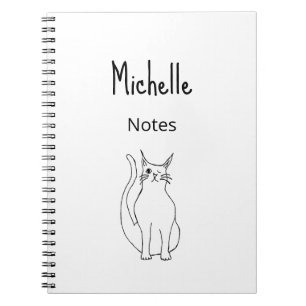 Cute Cat Cartoon Simple Kitty Black White   Notebook