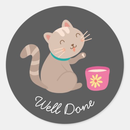 Cute cat cartoon well done teaching classic round sticker