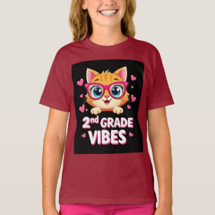 Cute Cat Cartoon with Glasses - 2nd Grade Vibes T-Shirt