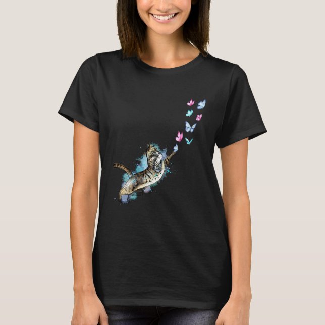 Cute Cat Catching Butterfly Kittens  Kitty Adoptio T-Shirt (Front)