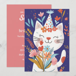 Cute Cat Celebration Birthday Invitation Card