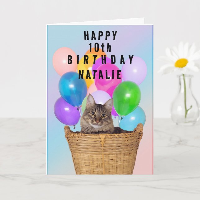 Cute Cat, change age and name, Birthday Card Cat (Small Plant)