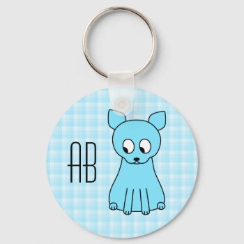 Cute Cat. Change Initials. Funny Aqua Blue Cat Keychain by Animal_Art_By_Ali at Zazzle