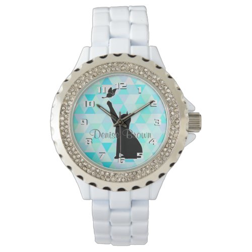 Cute Cat Chasing a butterfly Monogram Watch