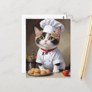 Cute Cat Chef with Pasta Funny Cooking  Postcard