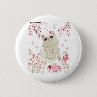 Cute Cat Cherry Blossom Button