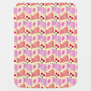 Cute Cat Cherry Floral Pattern   Kawaii Kitty  Baby Blanket