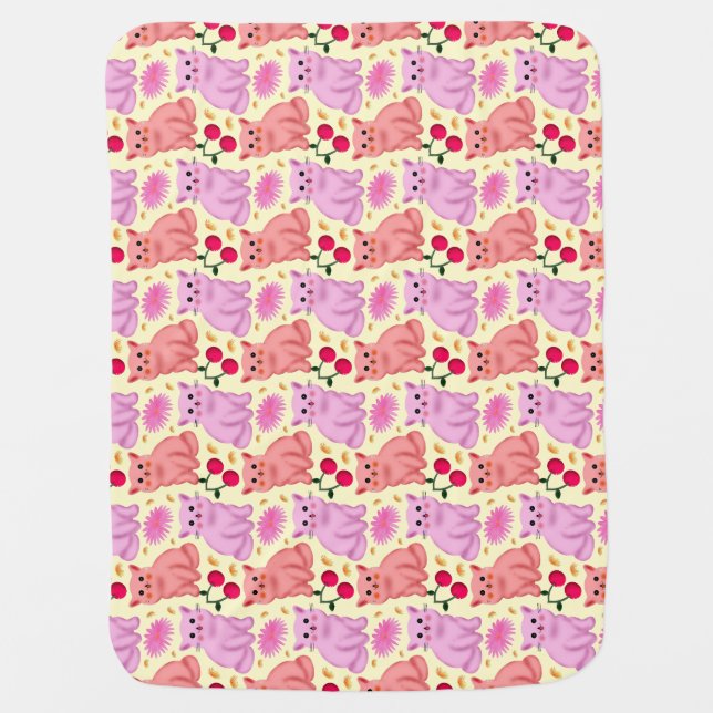 Cute Cat Cherry Floral Pattern | Kawaii Kitty  Baby Blanket (Front)