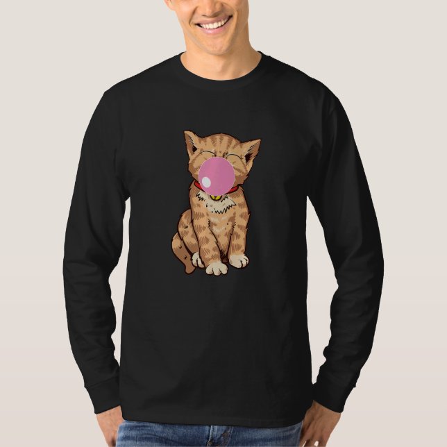 Cute Cat Chews Gum Bubble Bubble Gum Cat T-Shirt (Front)