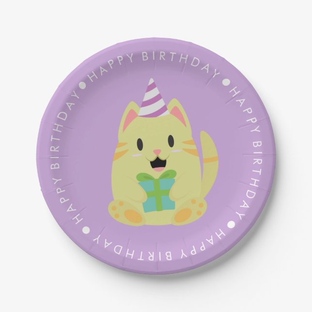 Cute Cat Children's Birthday Party Paper Plates (Front)