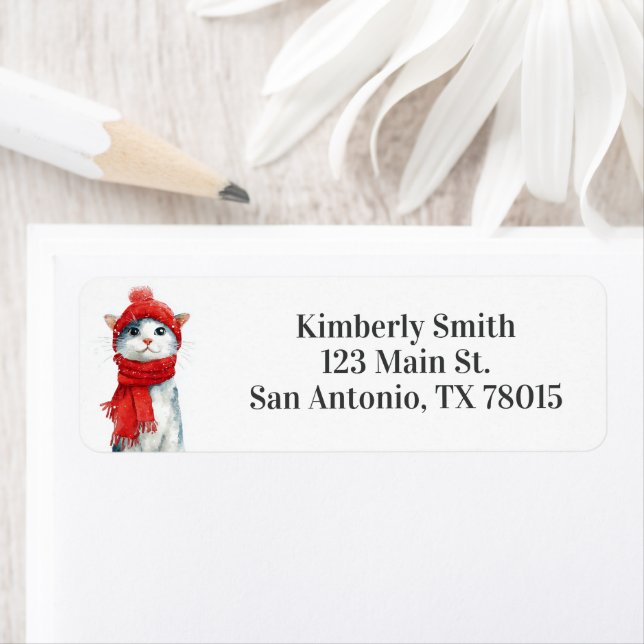 Cute Cat Christmas Address Label (Insitu)