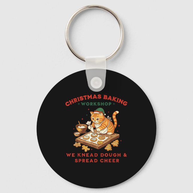 Cute Cat Christmas Baking Workshop For Men Women K Keychain (Front)